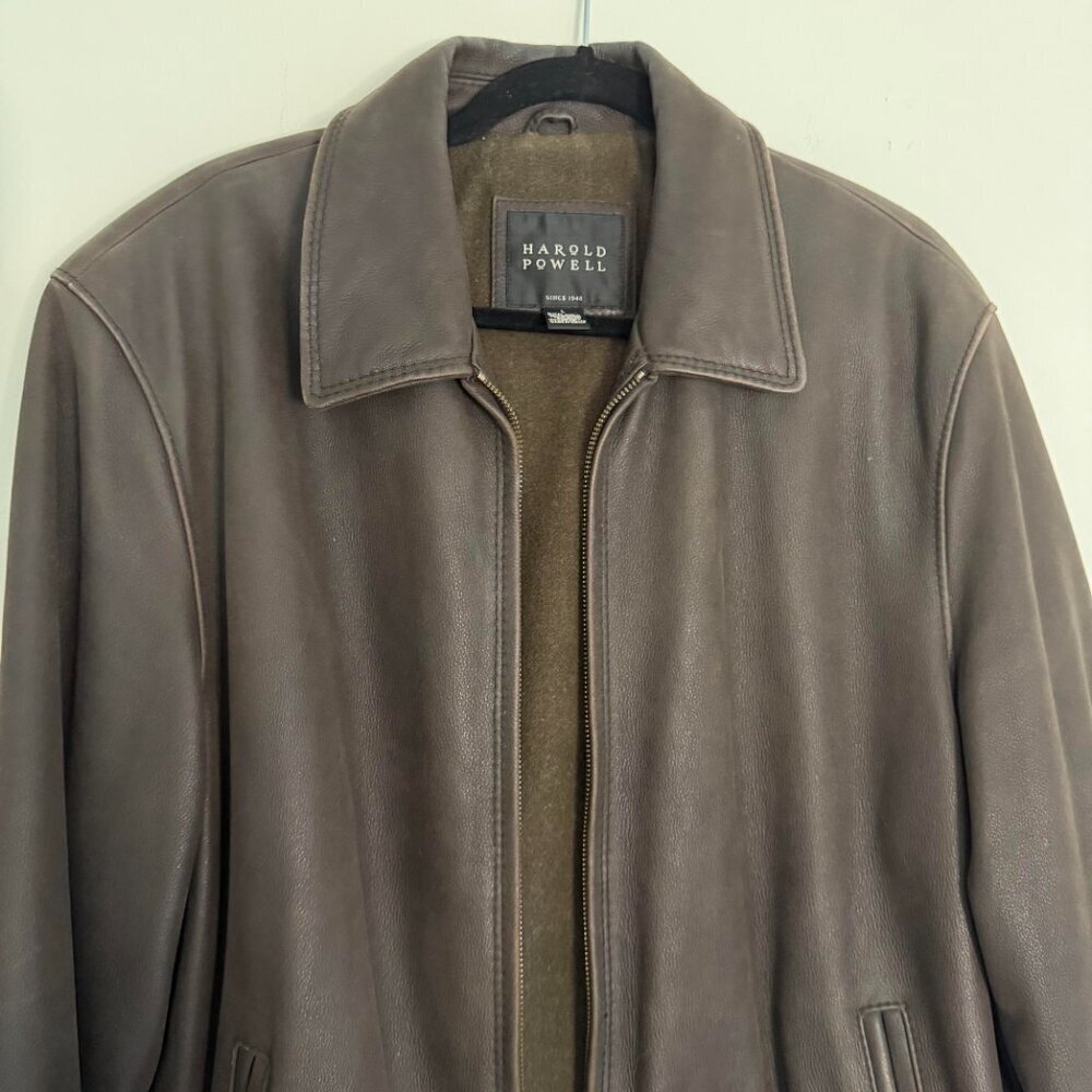 Harold Powell Full Zip Leather Jacket Bomber Vintage Classic - Large - Picture 2 of 5